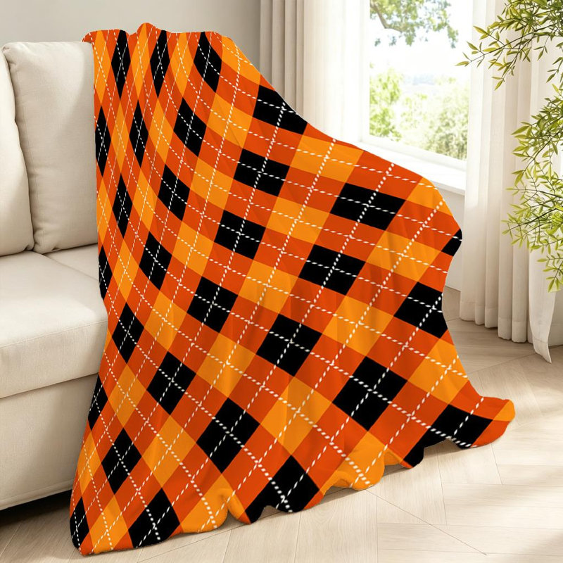 Jeté orange en flanelle ultra douce orange, imprimé Halloween, Throw 40" x 50"