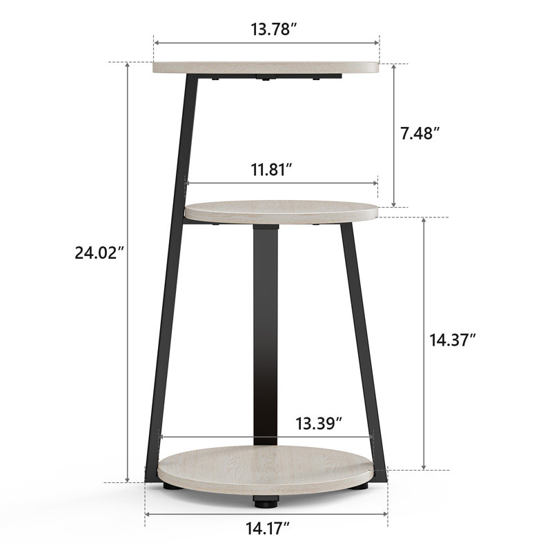 Round End Table Side Table With 3-Tier Shelves (Set of 2), White Wood