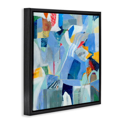 "Chaotic Blue Composition", art mural encadré noir par Jill Martin