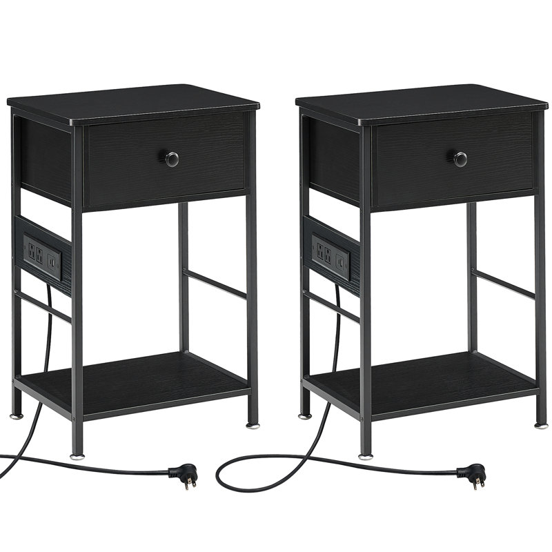 Abdul-Haseeb 11.8'' W Solid + Manufactured Wood,Steel Nightstand, Black