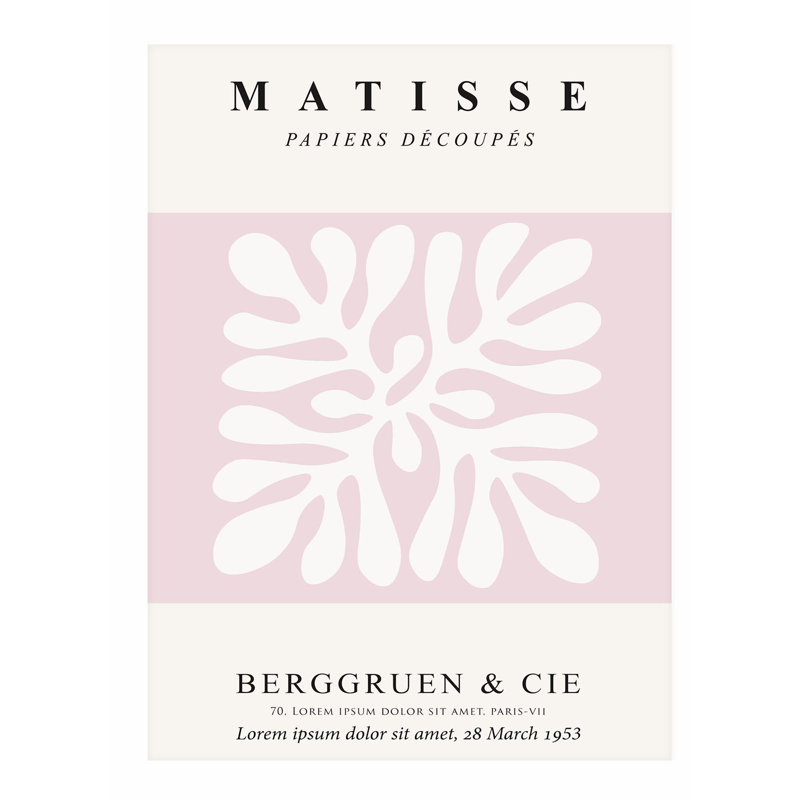 «Henri Matisse» abstrait, reproduction botanique rose tendre Mid-Century, H 16 po x l 12 po