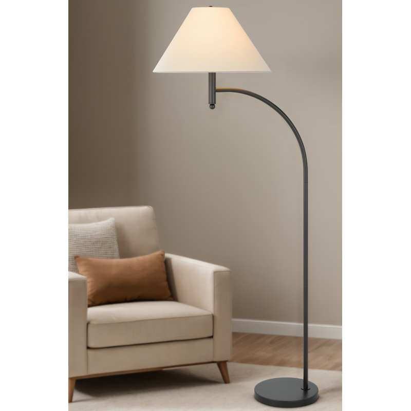 150W 3 way Groton metal mini arc floor lamp with hardback fabric shade