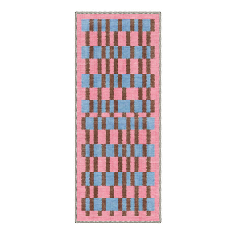 Tapis à motif géométrique à carreaux rétro Bungalow Bungalow, Runner 96 " x 30 "