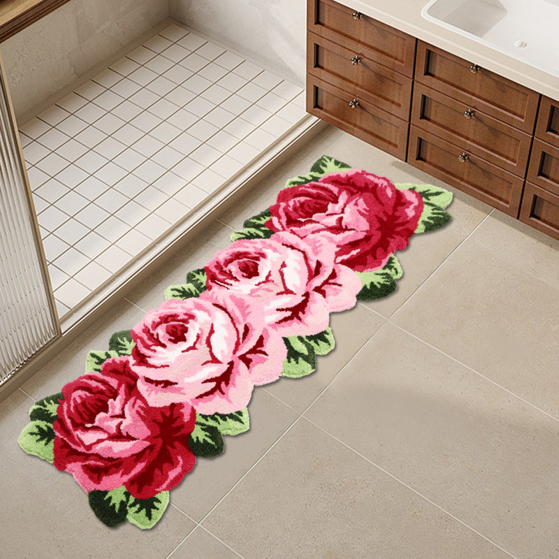 Dile Poly Bath Rug Machine Washable Bath Rug with Anti-slip Backing, Pink