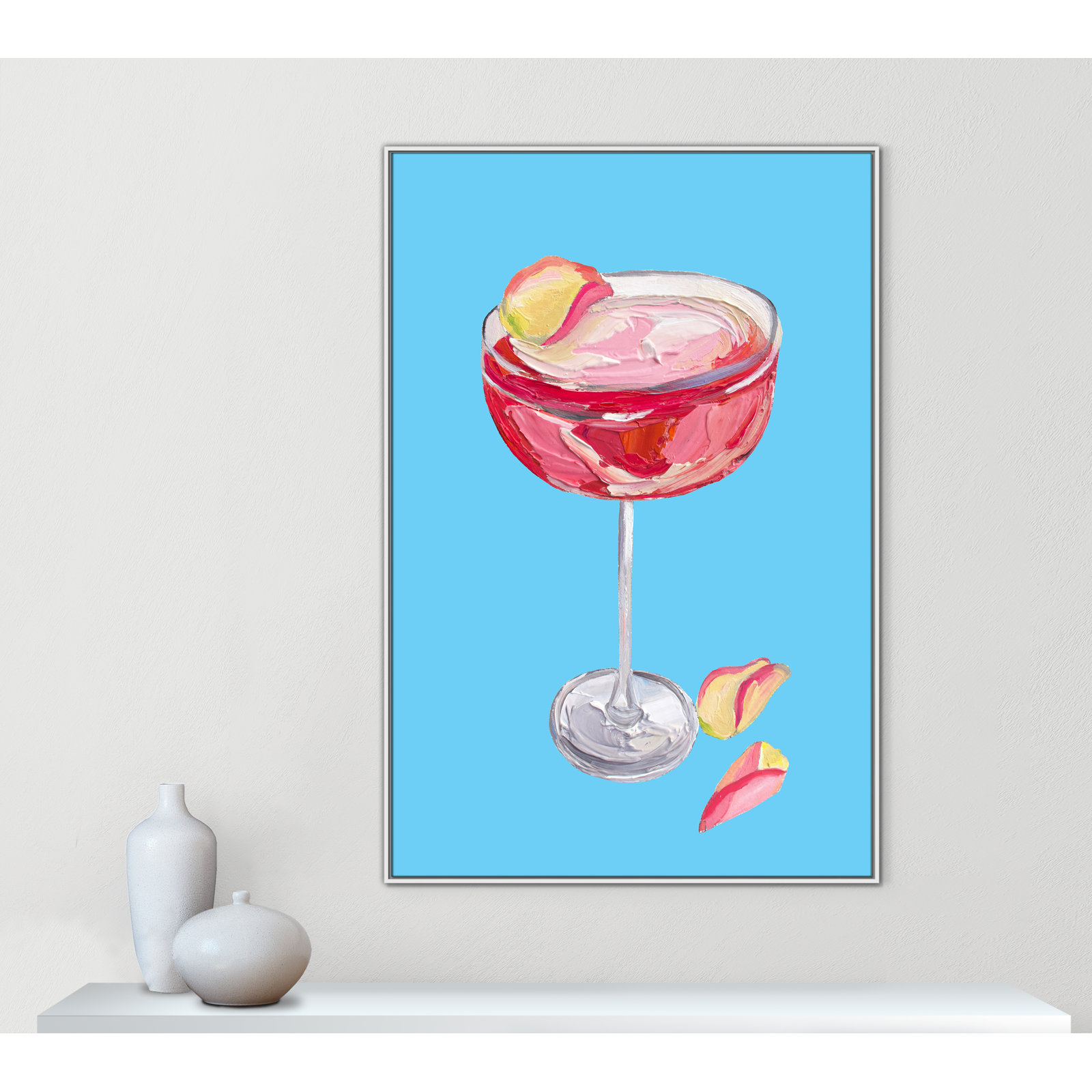 Sparkling Rose Gin Cocktail Print by Straker, 61.5" H x 41.5" W, White Floater