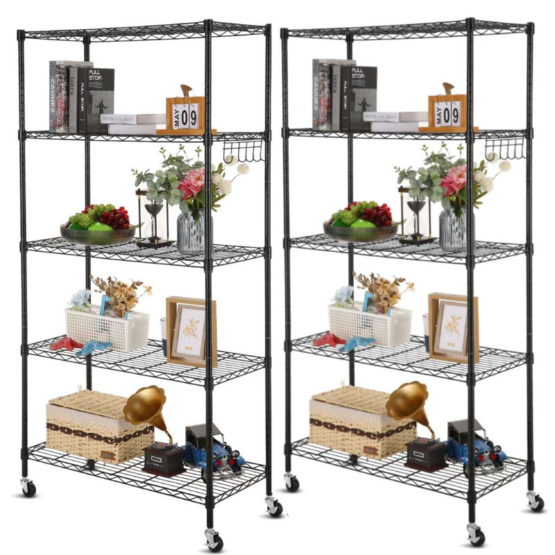 76cm W Metal Shelving Unit with Wheels, Matte Black
