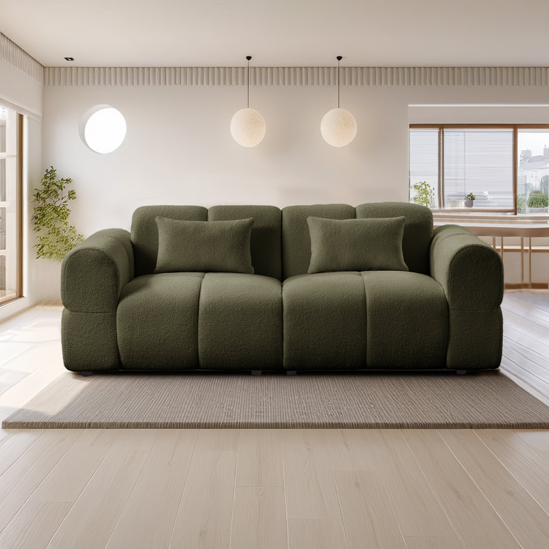 Upholstered Boucle Sofa, Green
