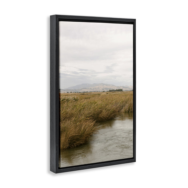  «Marshland with Distant Mountain Floater» par Crystal Lynn Collins, H 25 po x l 17 po, Cadre flottant noir de jais