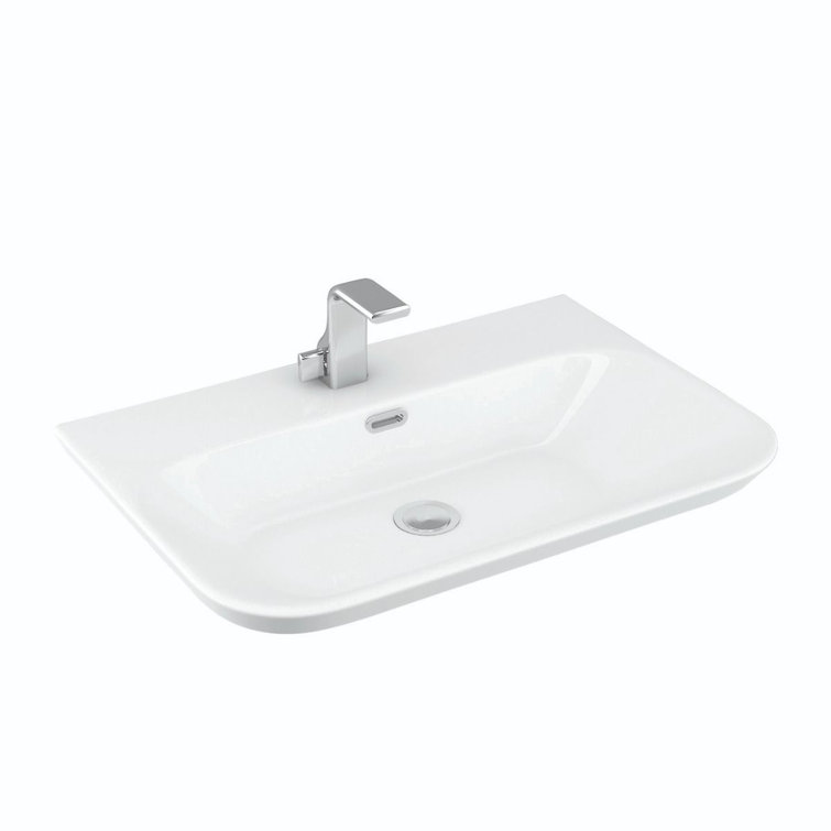WS Bath Collections Edge 17.7'' Glossy White Ceramic Rectangular Bathroom Sink with Overflow
