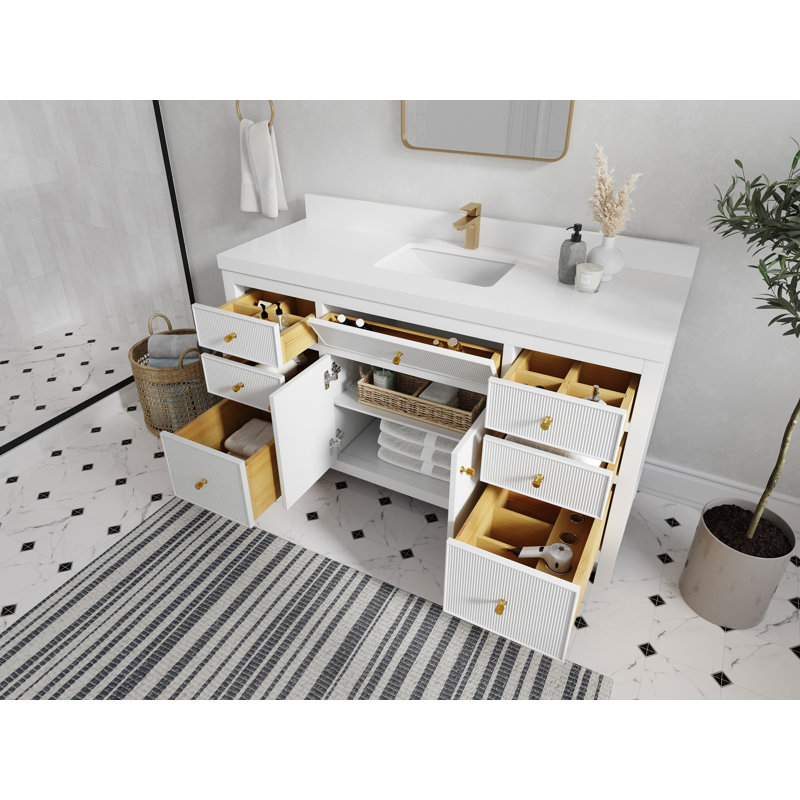 White 60'' Single Bathroom Vanity with Quartz Top