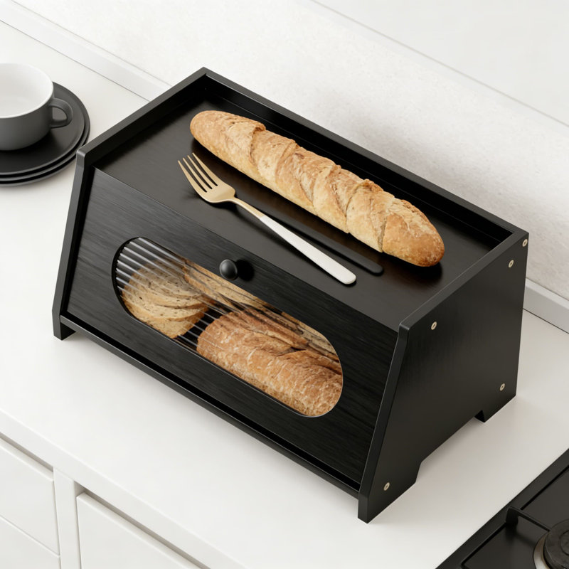 Boîte à pain en bambou avec fenêtre en acrylique, organisateur de comptoir de grande capacité pour le rangement du pain, des pâtisseries et du garde-manger, conception d'armoires de cuisine peu encombrantes