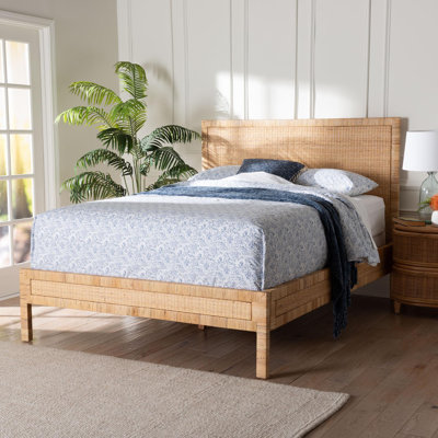 Bali & Pari Kalimantan Natural Rattan Bed - Coastal Boho Style Bed Frame With Woven Detailing, Queen