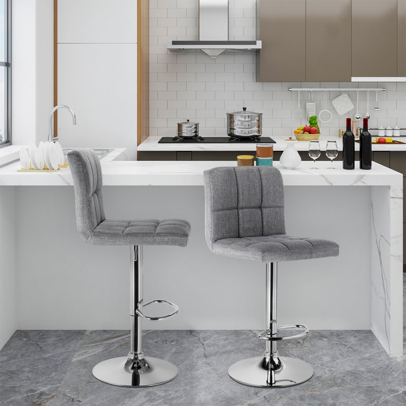 Dequincy Swivel Upholstered Adjustable Height Counter Stool with Metal Frame, Light Grey