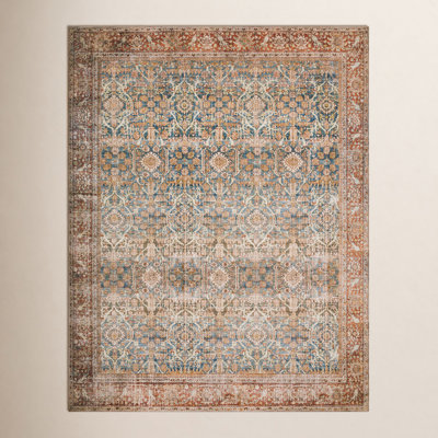Pratt Oriental Area Rug in Ocean/Rust