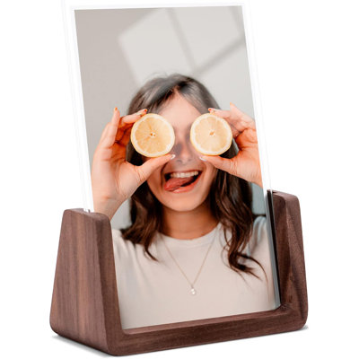 4x6 Walnut Wood U‑Shaped Vertical Photo Frame - Minimalist Desktop Picture Display