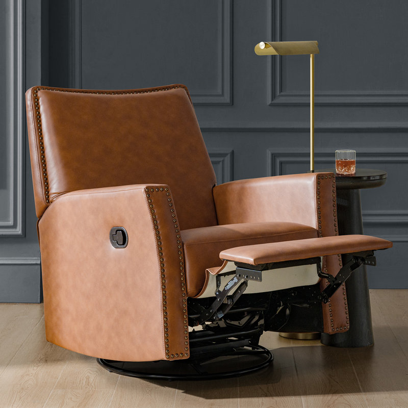Jerseyville Transitional Leather Swivel Rocker Manual Recliner, Sand