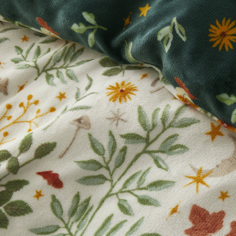 Botanical Mushrooms Polyester Floral Duvet Cover Set, Super King Bed (260 x 220 cm)