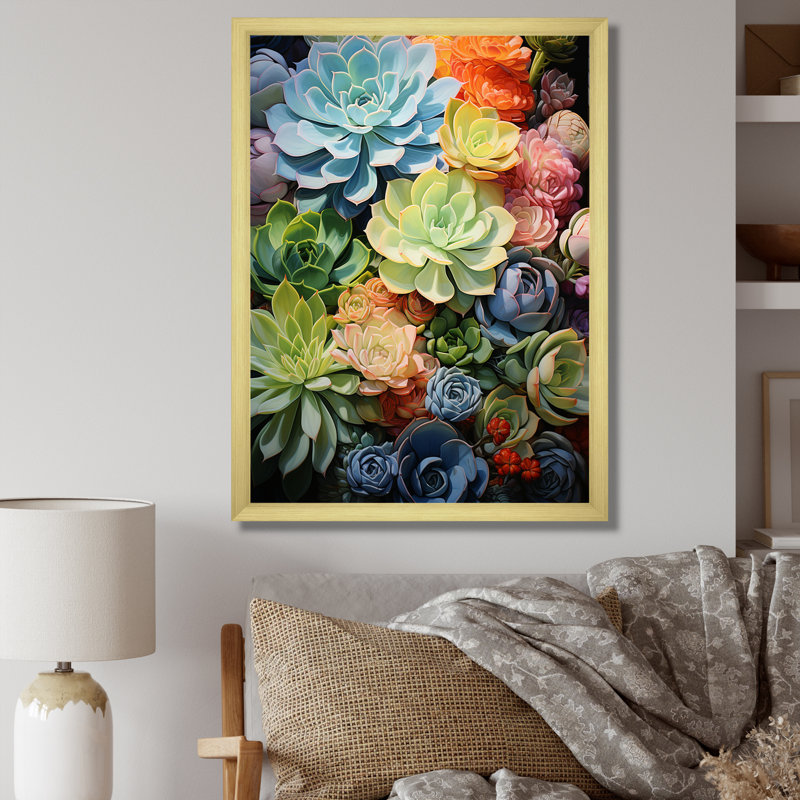 Multicolore succulent minimalisme minima - décoration murale succulente, H 20 po x l 12 po x P 1 po, Cadre doré simple