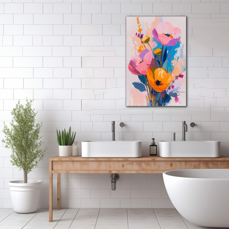 Grande art mural sur toile Wildflower, fleurs colorées, fleurs, impressions sur toile abstraites, affiche de peinture botanique moderne prête à être accrochée