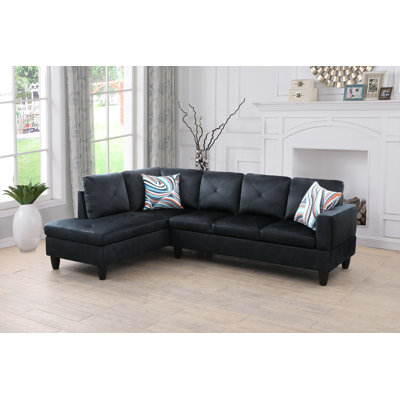 Midnight Blue Microfiber L Shaped Left Hand Facing Sectional Sofa, Sofa & Chaise