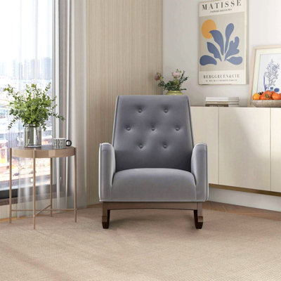 Chaise berçante en tissu et bois massif