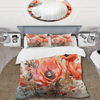 Ensemble de housse de couette Red Serene Poppy Meadows I - Poppy