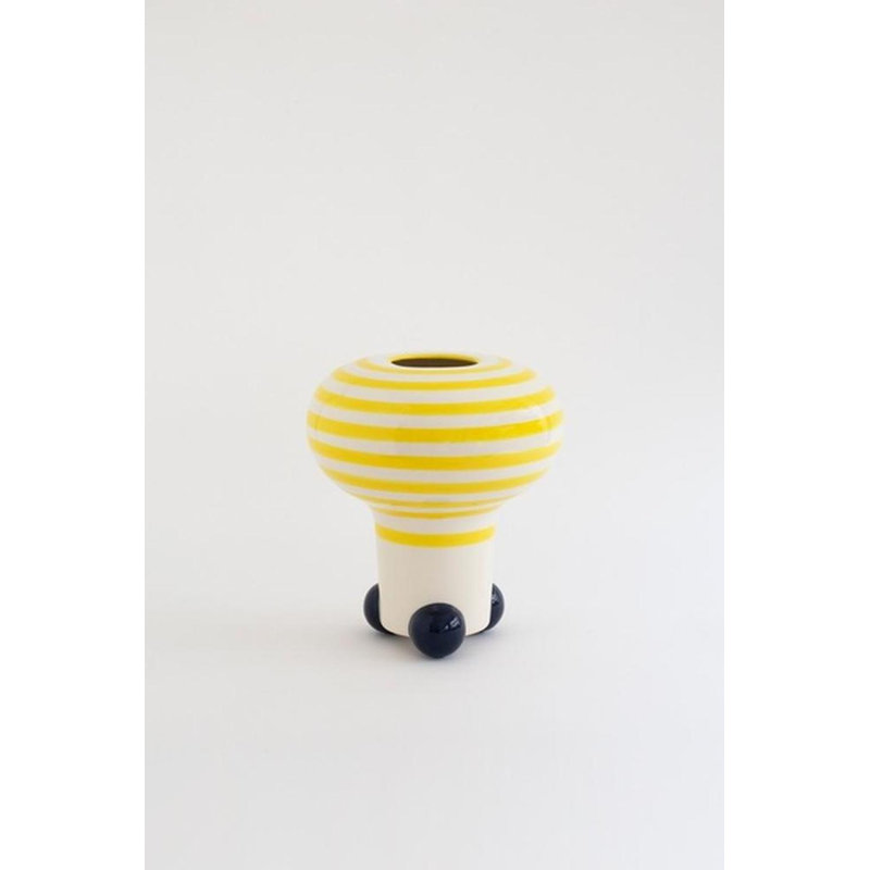 Mushroom Handmade Eartenware Table Vase, Yellow/Blue, Striped