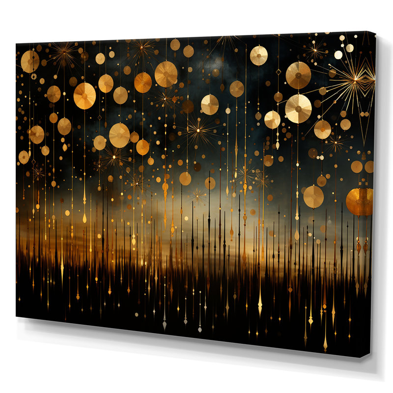 Or et noir, feux d'artifice élégants - Art mural, Toile tendue, H 34 po x l 44 po x P 1,5 po