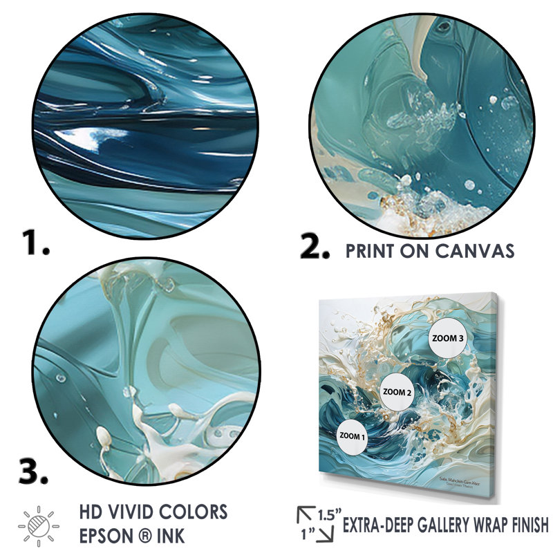 «Ocean Charm», art de vague liquide, H 30 po x l 30 po x P 1 po, Cadre simple blanc