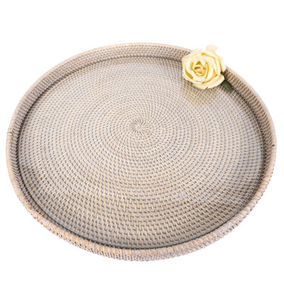 19" Round Serving-ottoman Tray With Glass Insert