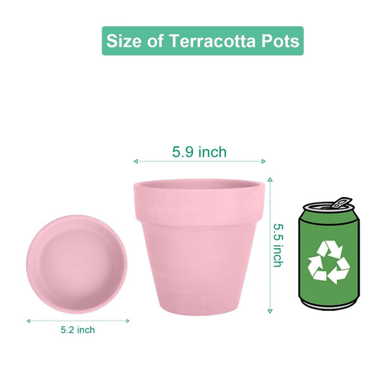 6 Inch Terracotta and Clay Pots for Plant with Saucer, Peach Pink