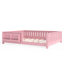 Lit grand pour enfants avec bibliothèque intégrée, garde-corps de sécurité, structure en bois de pin massif, lit à profil bas rose Montessori, rose-129596006