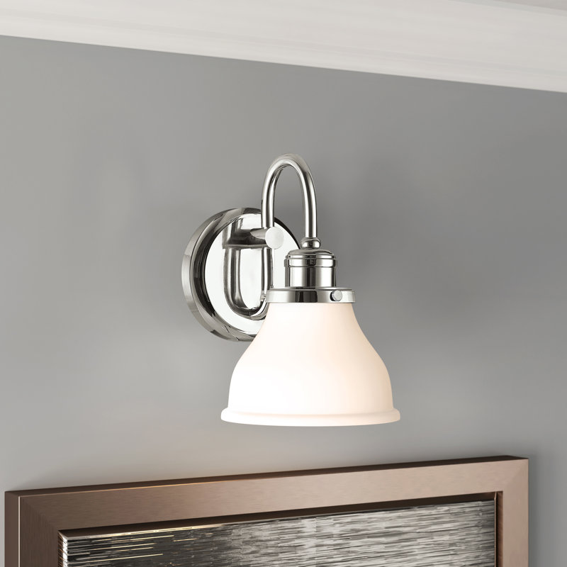 Applique murale à bras 1 lumière Baxter, Nickel poli, Lait