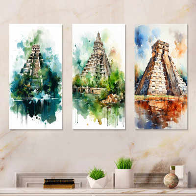 Chichen Itza, art mexicain I - art mexicain, ensemble de 3 impressions sur métal