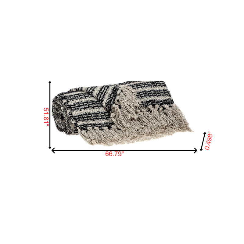 Jeté en coton matelassé Trio, L 51,65 po x l 66,79 po, Beige / rayures noires
