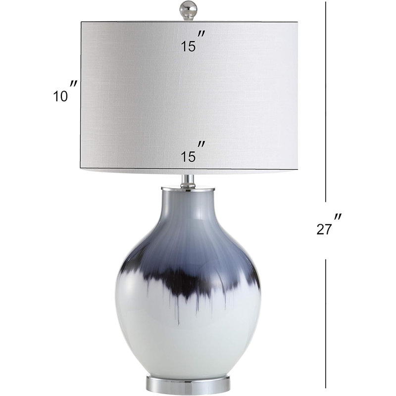 27" Glass/Metal Led Table Lamp - Transitional Bohemian Bedroom/Living Room Lamp, Blue/White