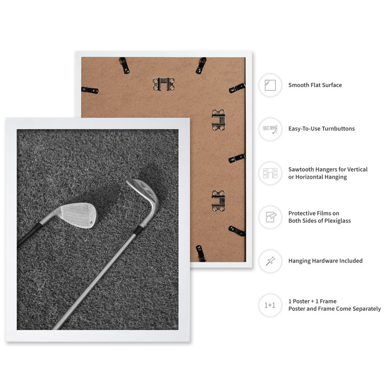 Golfs sur le terrain, Poster, 18"H x 24"W, White Framed