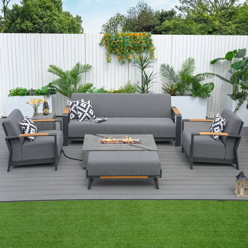 Kisan 7 - Person Patio Conversation Set with Cushions, Gray