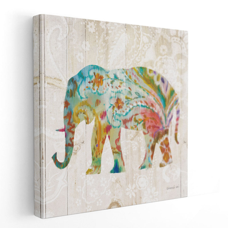 Boho Paisley Elephant II - reproduction d'art sur toile, H 12 po x l 12 po