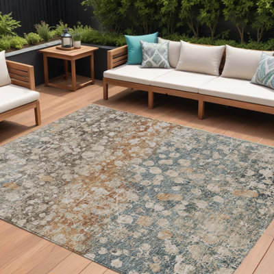 Tapis intérieur lavable abstrait beige et cuivre 9 pi x 12 pi
