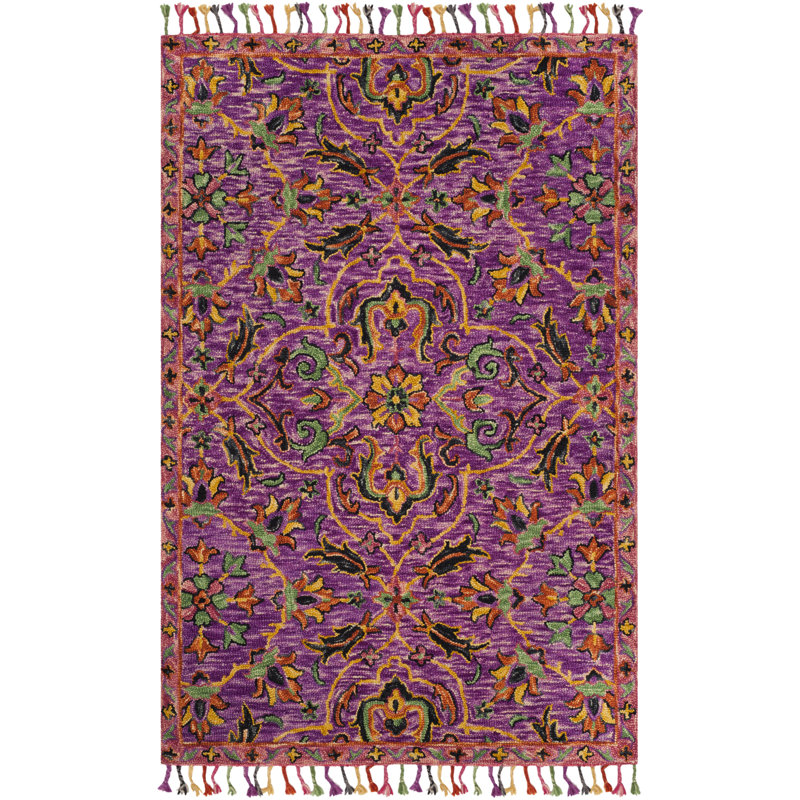 Ferrera Hand-Knotted Wool Purple Area Rug, Rectangle 4' x 6'