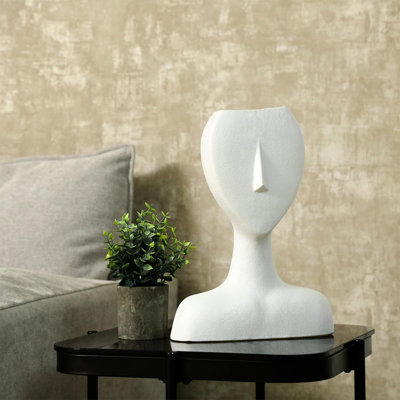 Deboise Handmade White Face Design Ceramic Table Vase for Living Room Decoration, Modern Vase Home Decor