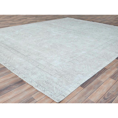9 pi 6 po x 12 pi 7 po ivoire, rétro persan Tabriz court, aspect délavé, tapis oriental en laine nouée à la main Shabby Elegance 3C0A725927164BC9B611C93F7BCEFA0A