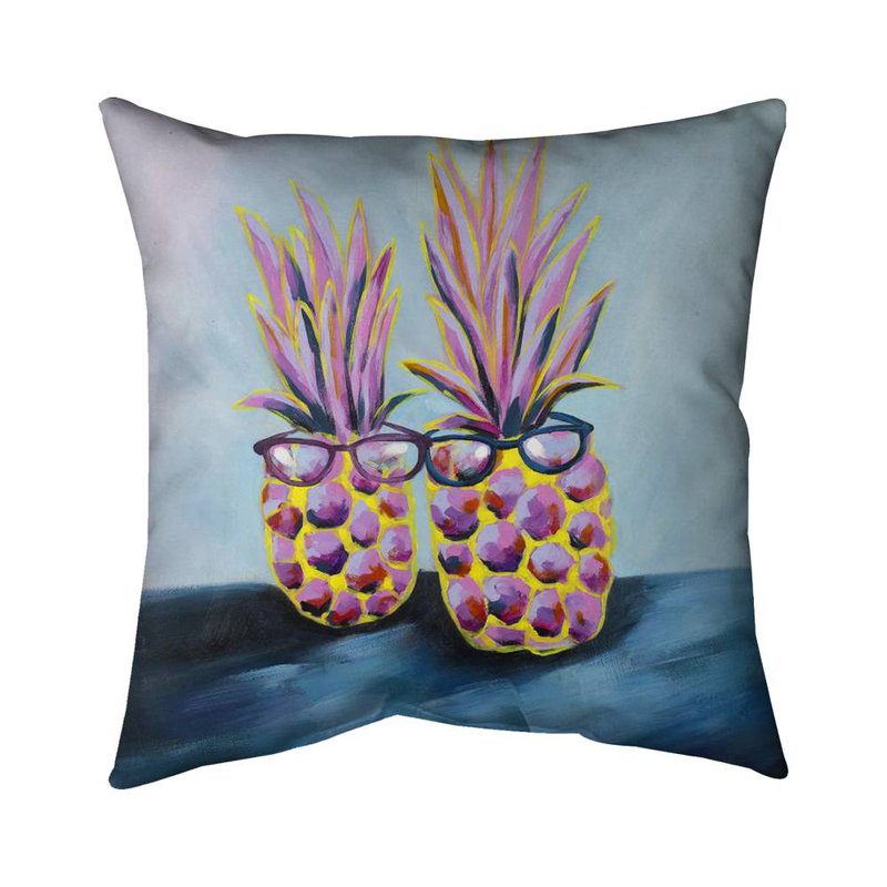 Funny pineapples with sunglasses - 26"x26" Throw pillow - Poly twill - Print on demand