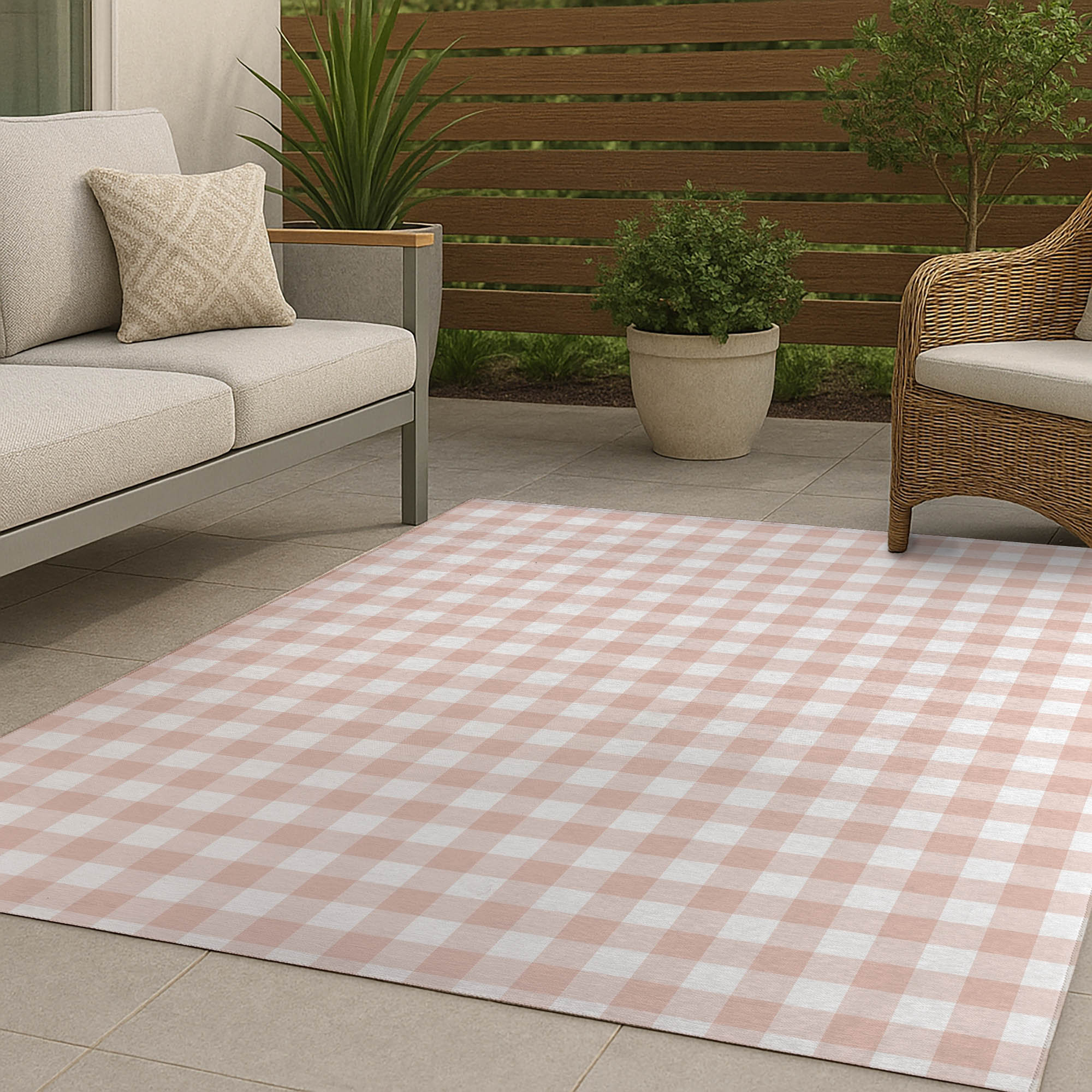 Gracie Oaks Proper Gingham Non-Slip Outdoor Rug | Wayfair