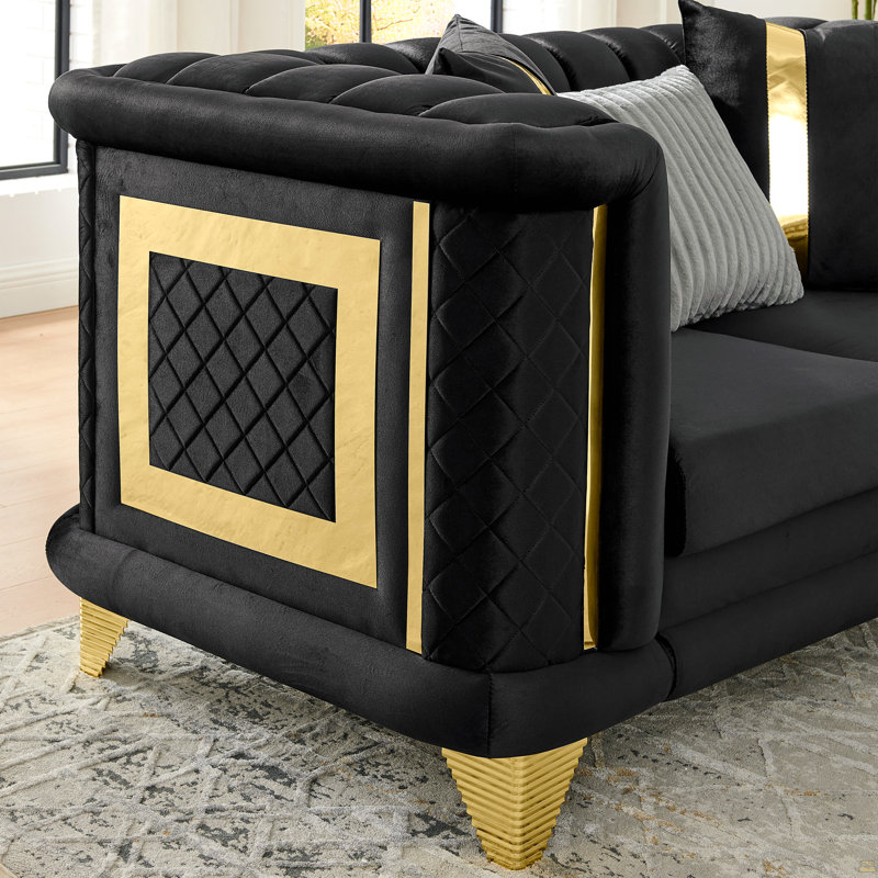 Canapé 89 pouces en velours 3 places, Black