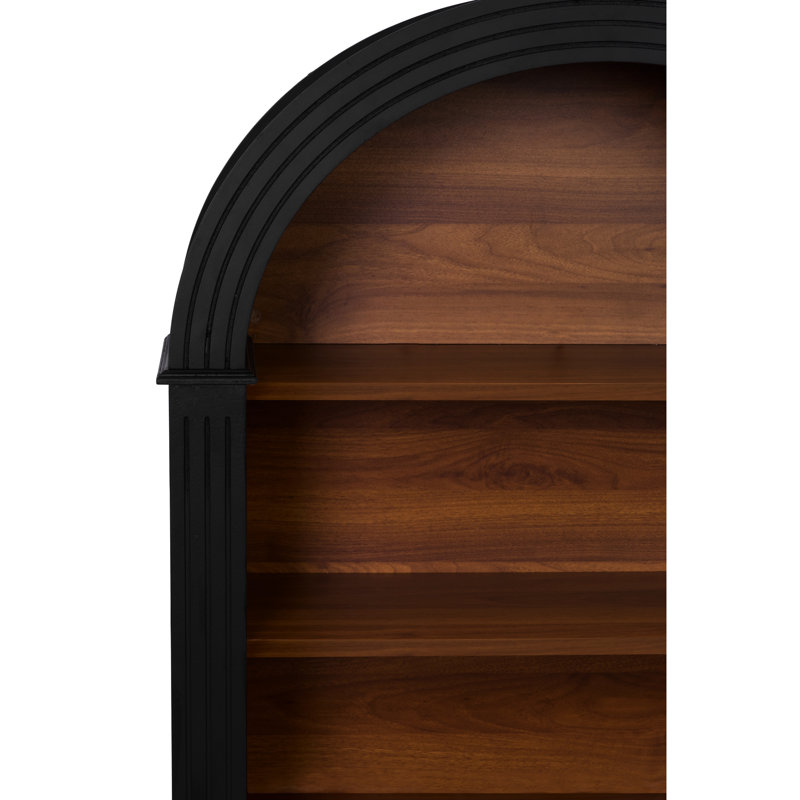 Grande bibliothèque arquée en bois noire à 4 tablettes de 45,66 po à 4 tablettes, au design moderne et classique, avec trousses pour couleur familiale, matériau stable, chambre de rangement polyvalente, style rétro
