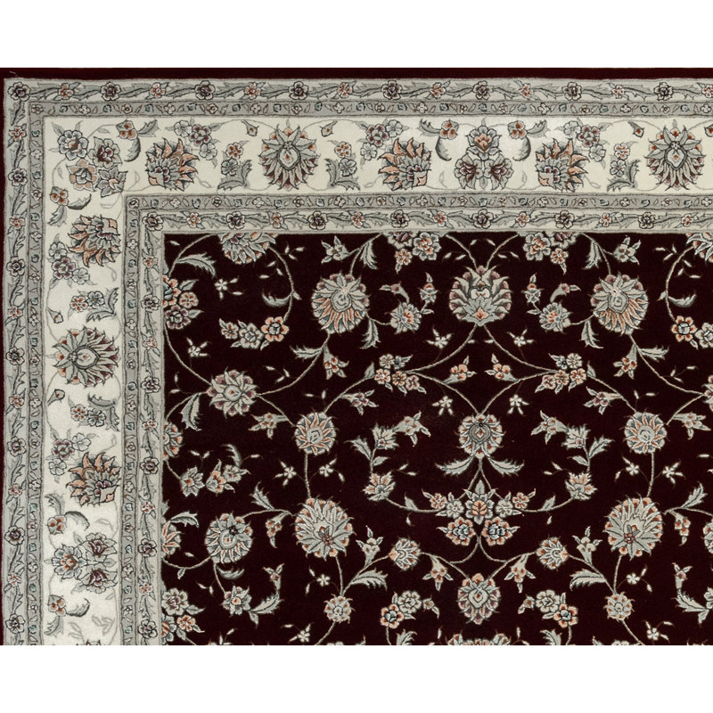 Tapis rouge et ivoire noué à la main de haute qualité