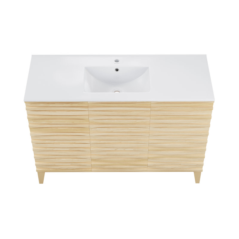 Meuble-lavabo Cascade 48 po en chêne naturel, Chêne naturel, Trou unique, Blanc