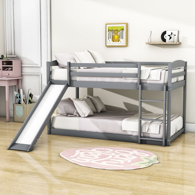 Lit superposé avec glissière convertible et échelle, Gris